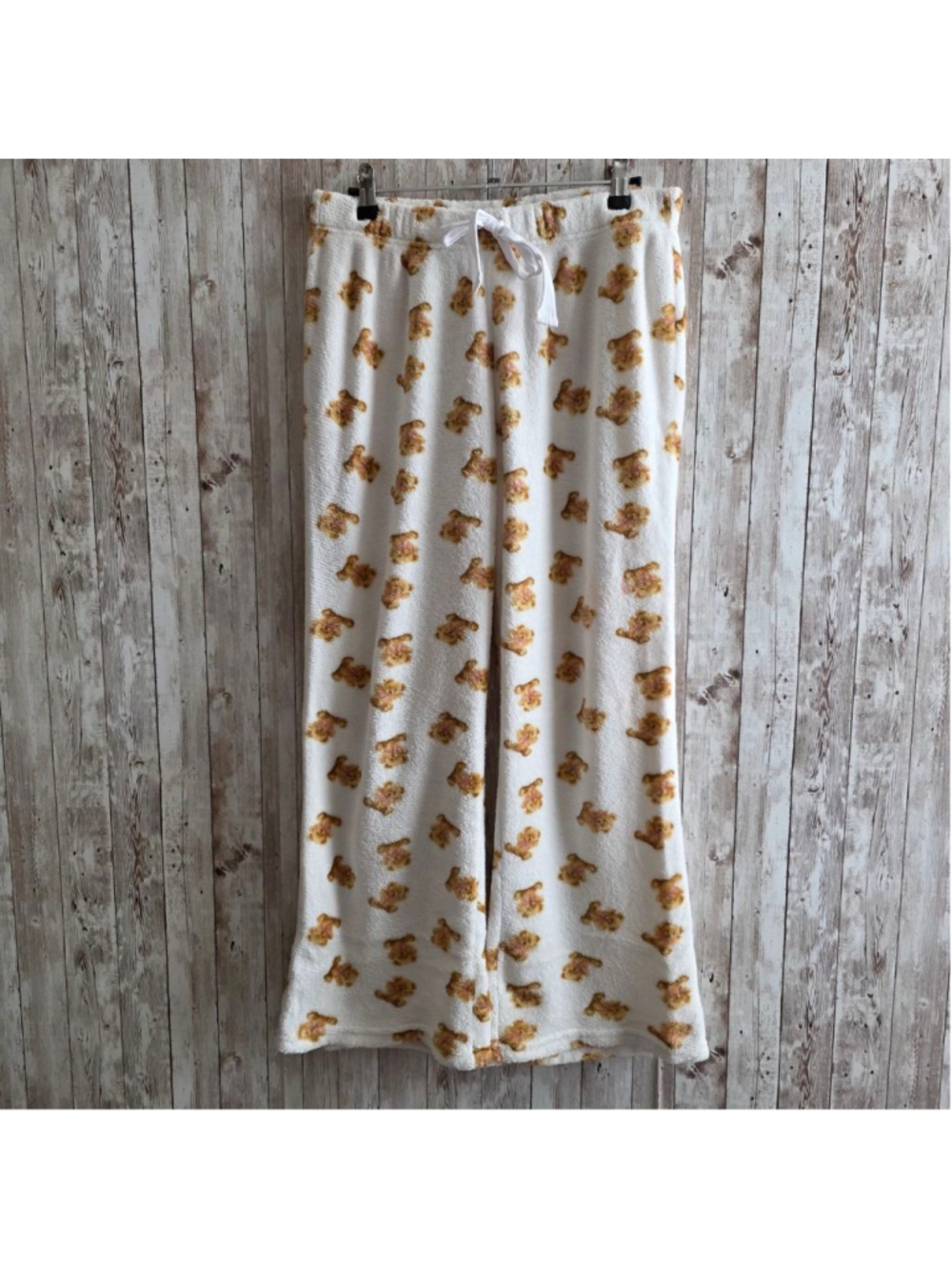 Women's Orange Kiss White Teddy Bear Pajama Pants M